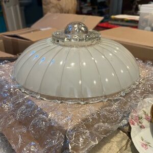 Vintage Art Deco White Glass Ceiling Light Fixture
